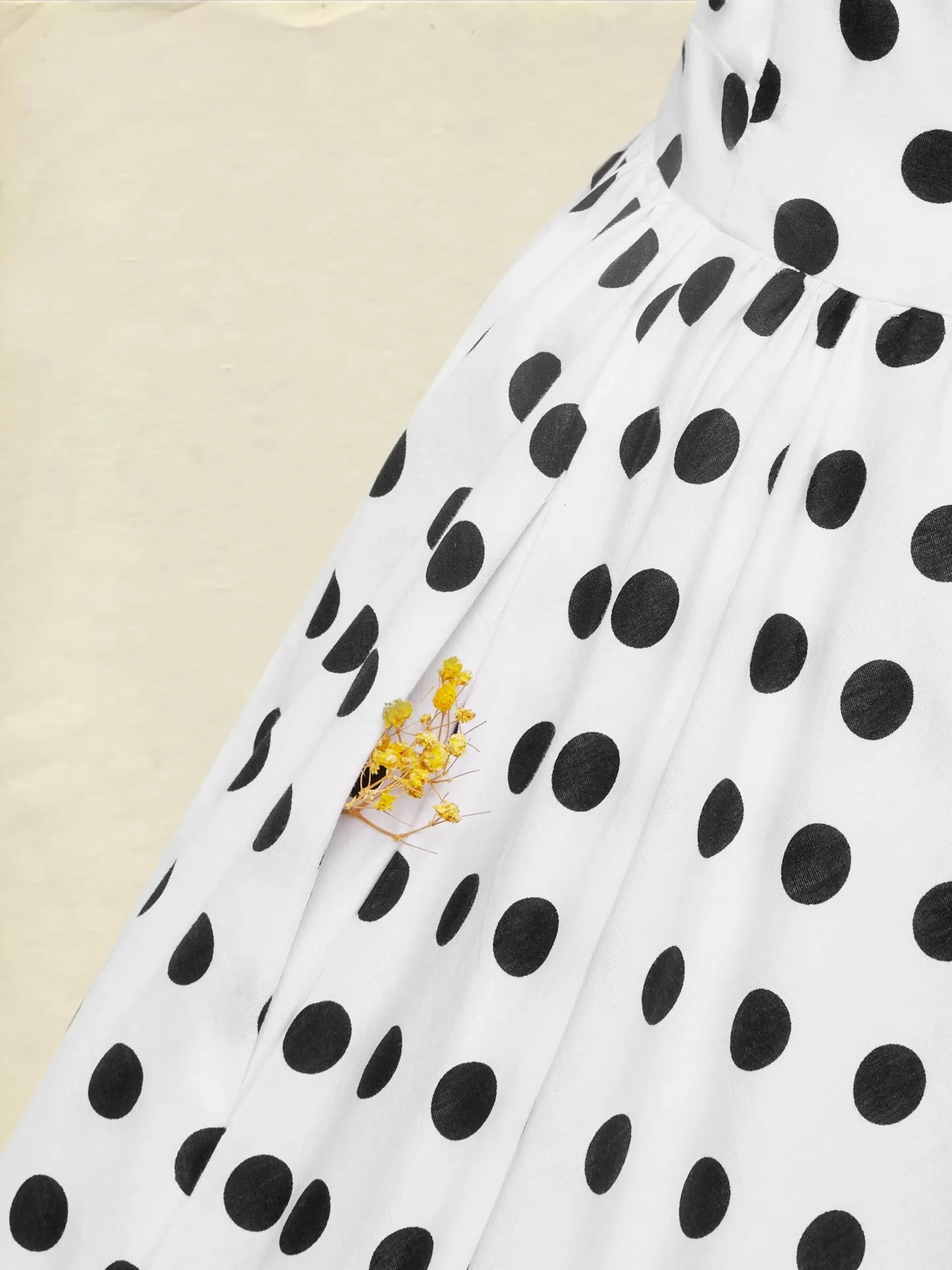 Maxi Cotton Dress , Sleeveless, Square Neck, Polka Dots, Suspenders, Vintage, White - White