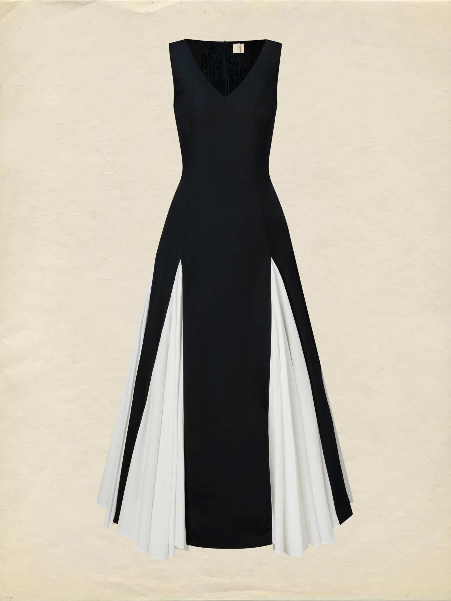 Maxi Cotton Dress, Sleeveless, V Neck, Plain, French Vintage, Black - Black