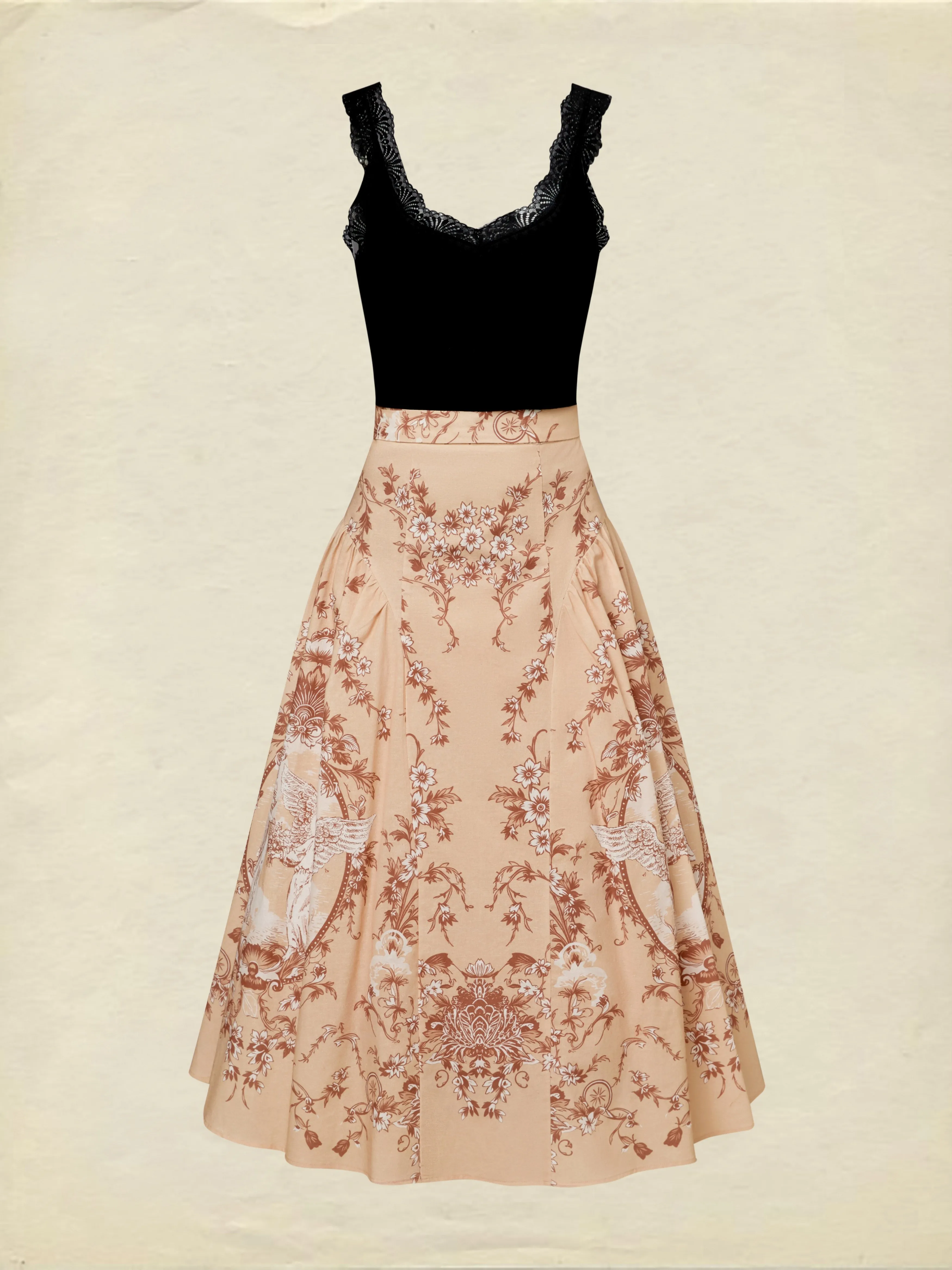 Midi Cotton Skirt, Angel, Pocket Design, Vintage, Caramel - Caramel