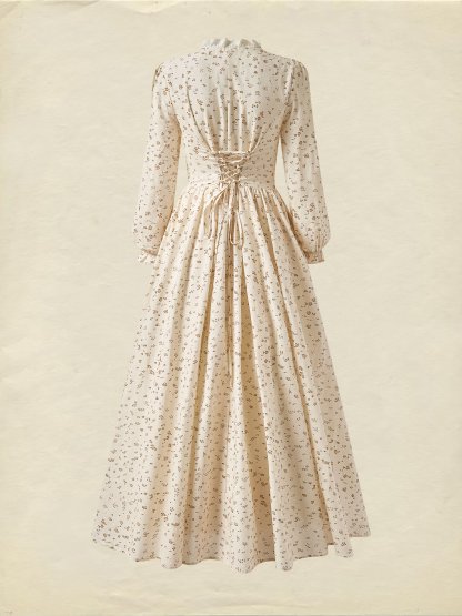 Linen Maxi Dress, Long Sleeves, V Neck, Botton Down, Floral, Apricot - Apricot