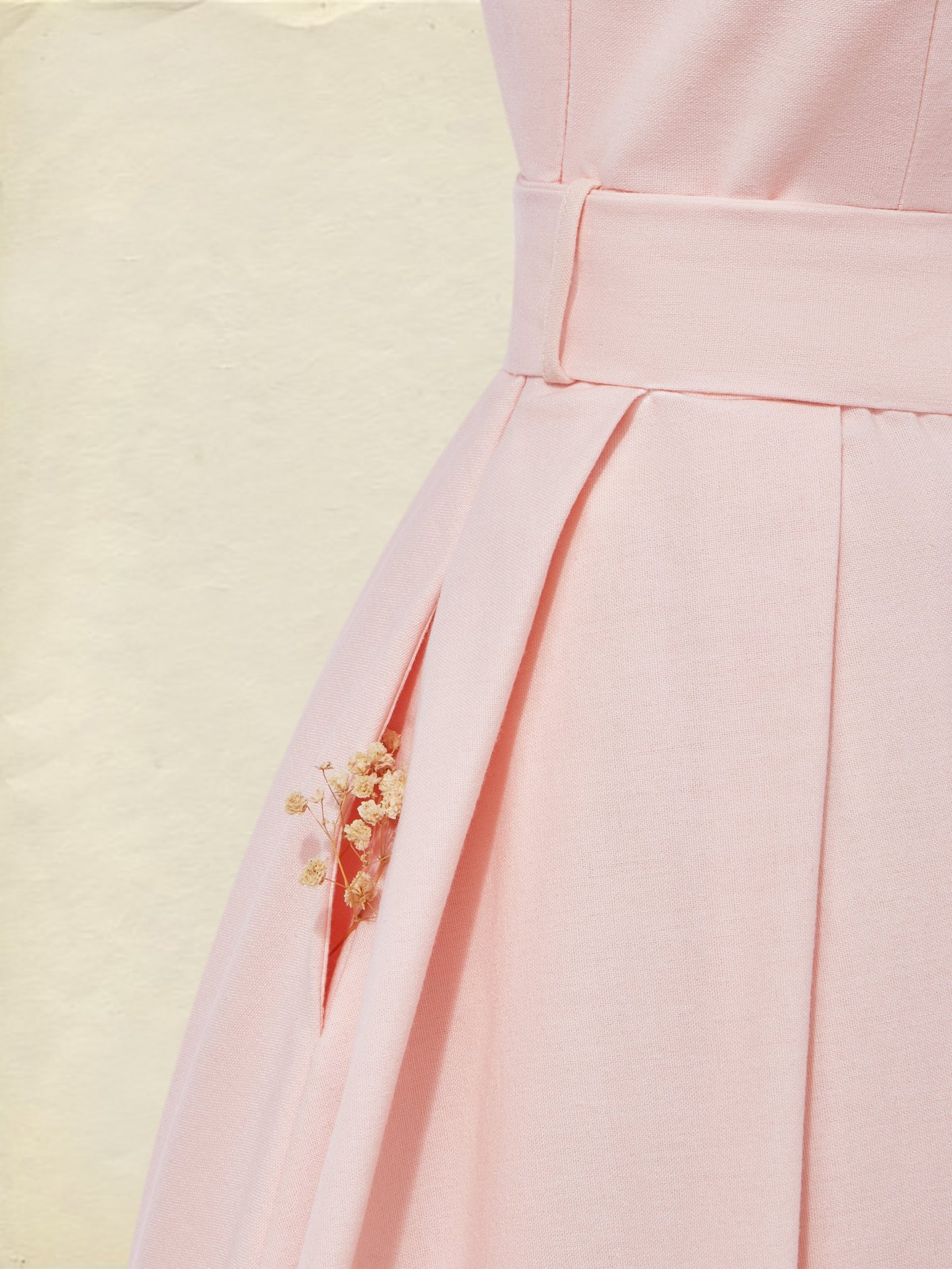 Maxi Cotton Dress , Sleeveless, One shoulder, Plain, Belt Design, Vintage, Light Pink - Light Pink