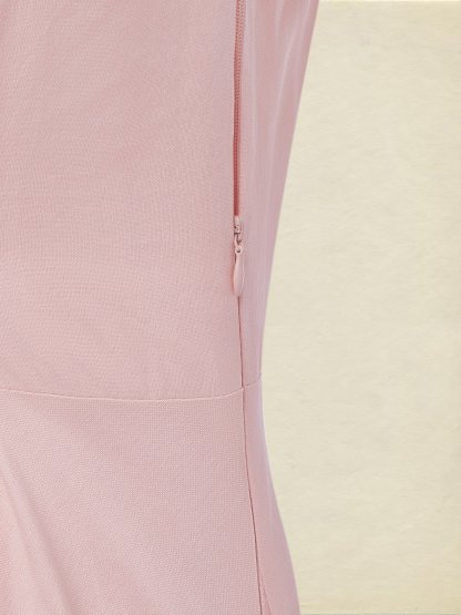 Maxi Cotton Dress Set, Half Sleeve, Round Neck, Floral, Pocket Design, French Vintage, Light Pink - Light Pink