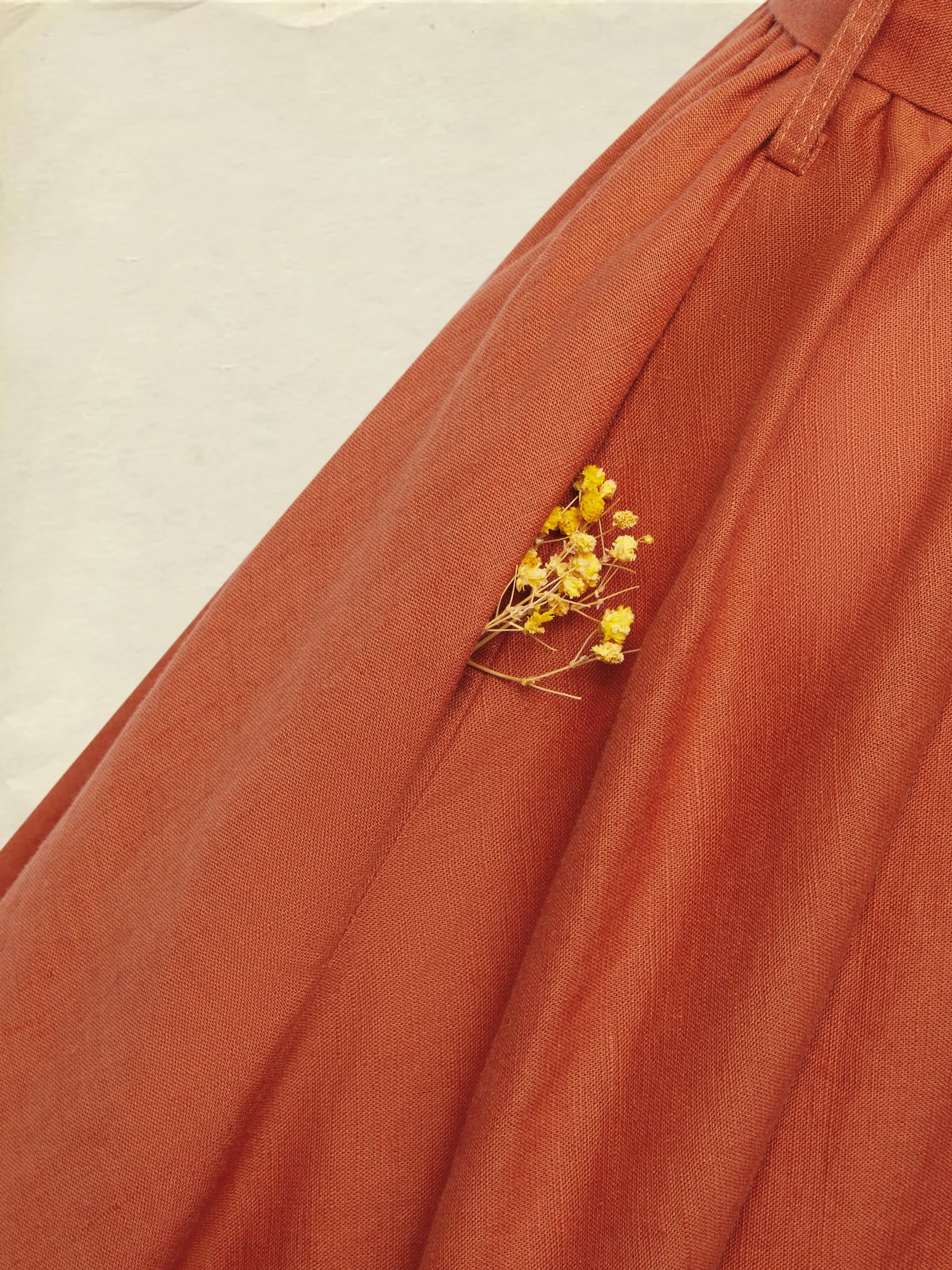 Maxi Linen Dress, Long Sleeves, Stand Collar, Shirt Dress, Linen Blend, Orange - Orange Red