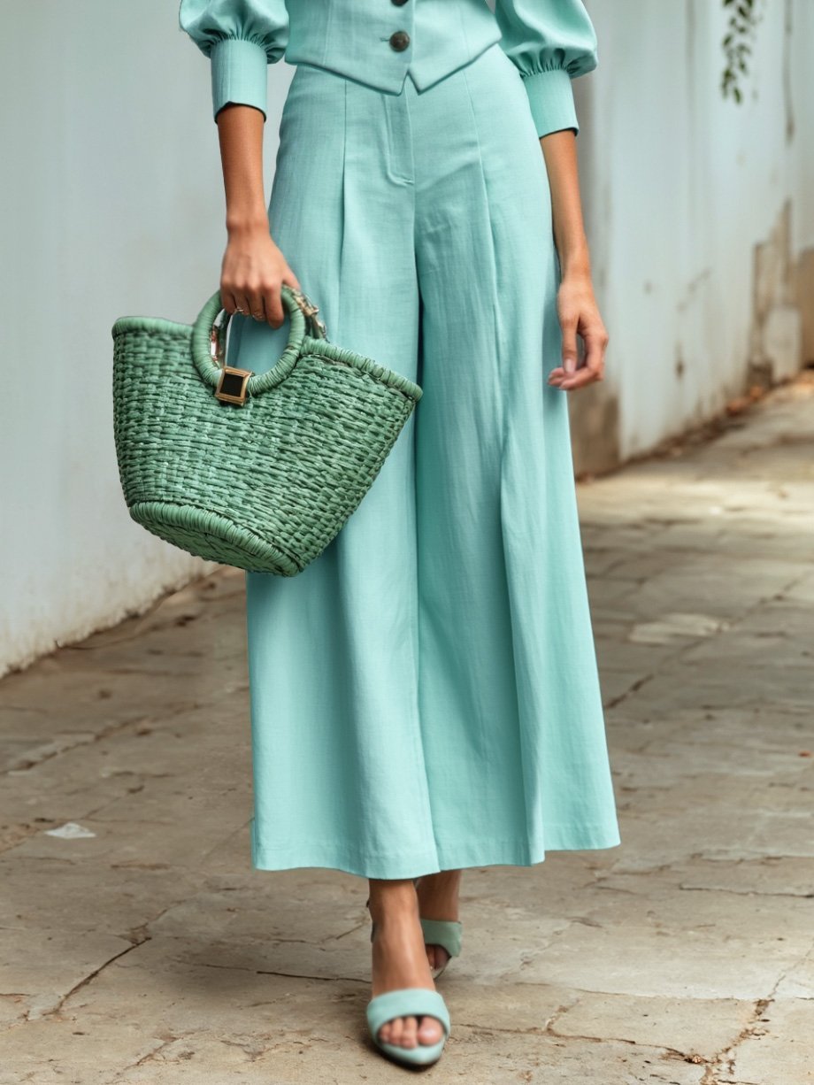Cotton Pants, Plain, Pocket Design, Vintage, mint - mint