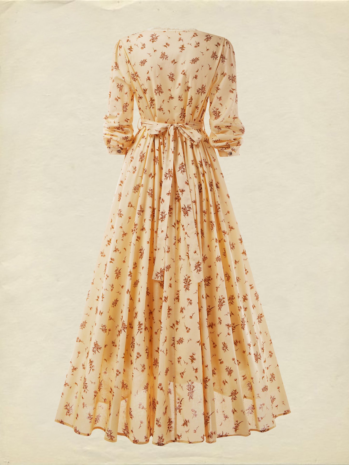 Maxi Linen Dress, Long Sleeves, V Neck, Cottagecore, Linen Blend, Apricot - Apricot