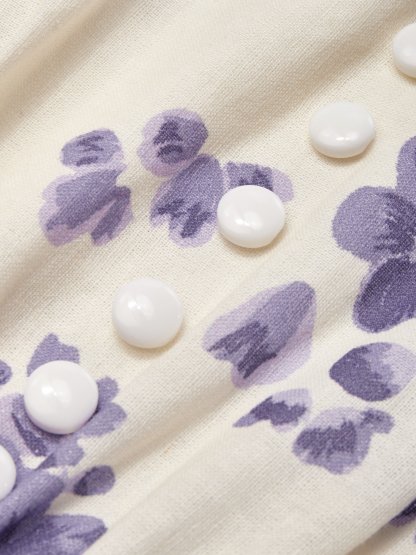 Maxi Linen Dress, Casual, Floral, Pocket Stitching, Crew Neck, Belt, Half Sleeve, Purple, Vintage - Purple