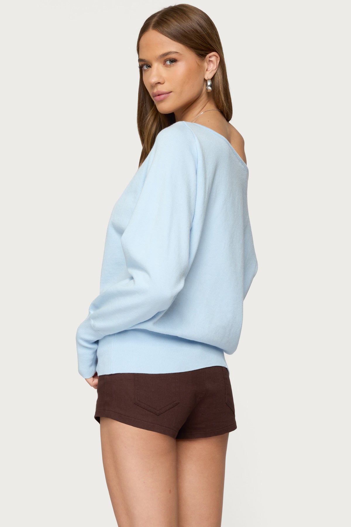 Off Shoulder Oversized Sweater - LIGHT BLUE