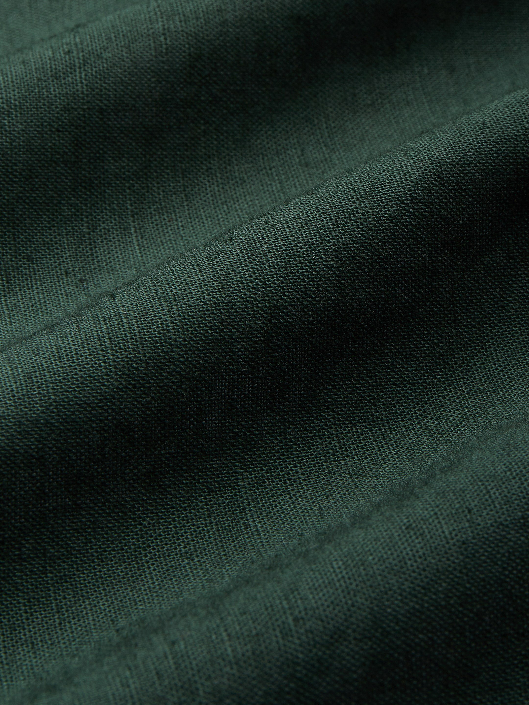 Midi Linen Dress , Half Sleeve, Sweetheart Neck, Plain, Vintage, Deep Green - Deep Green