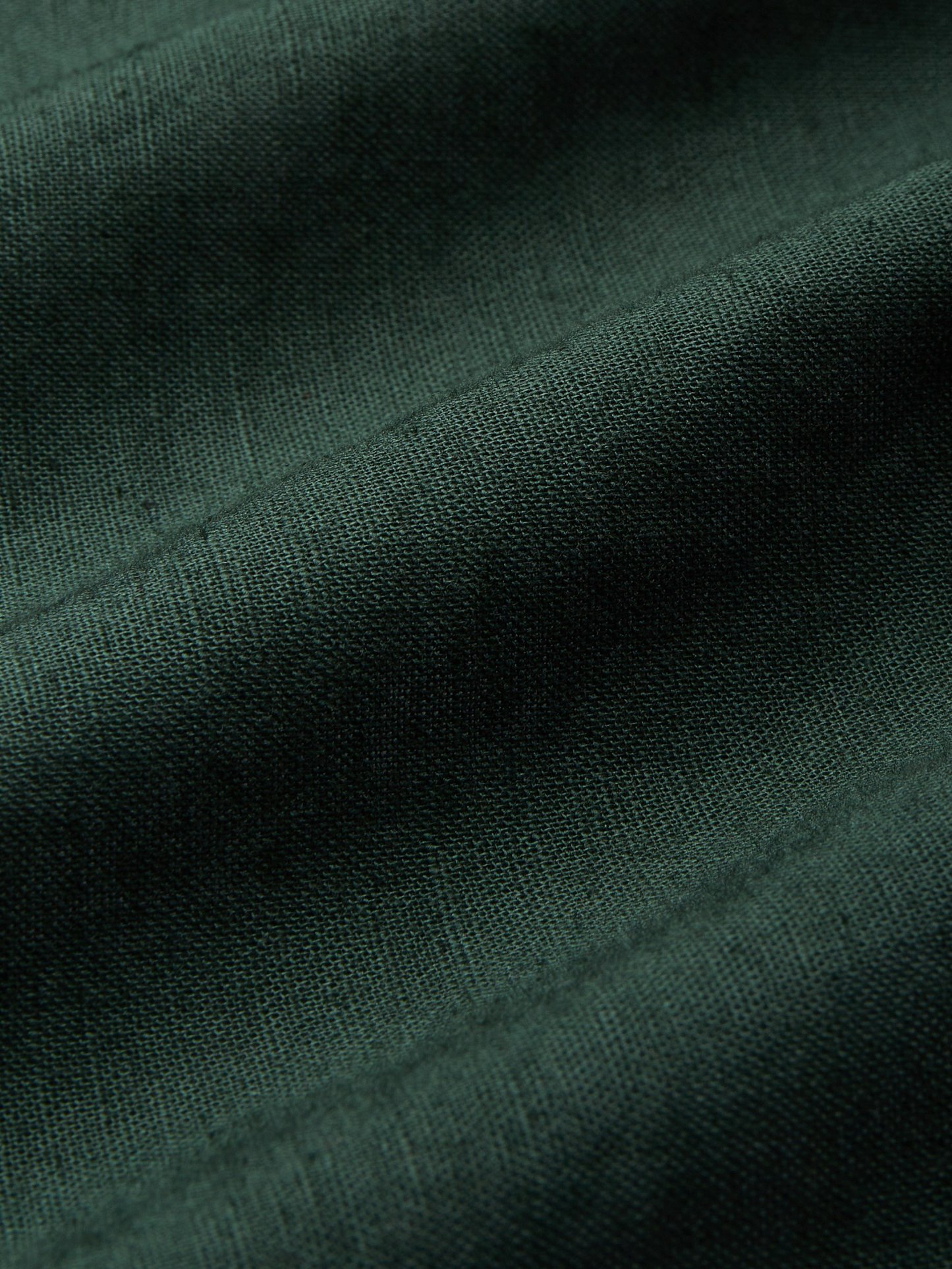 Midi Linen Dress , Half Sleeve, Sweetheart Neck, Plain, Vintage, Deep Green - Deep Green