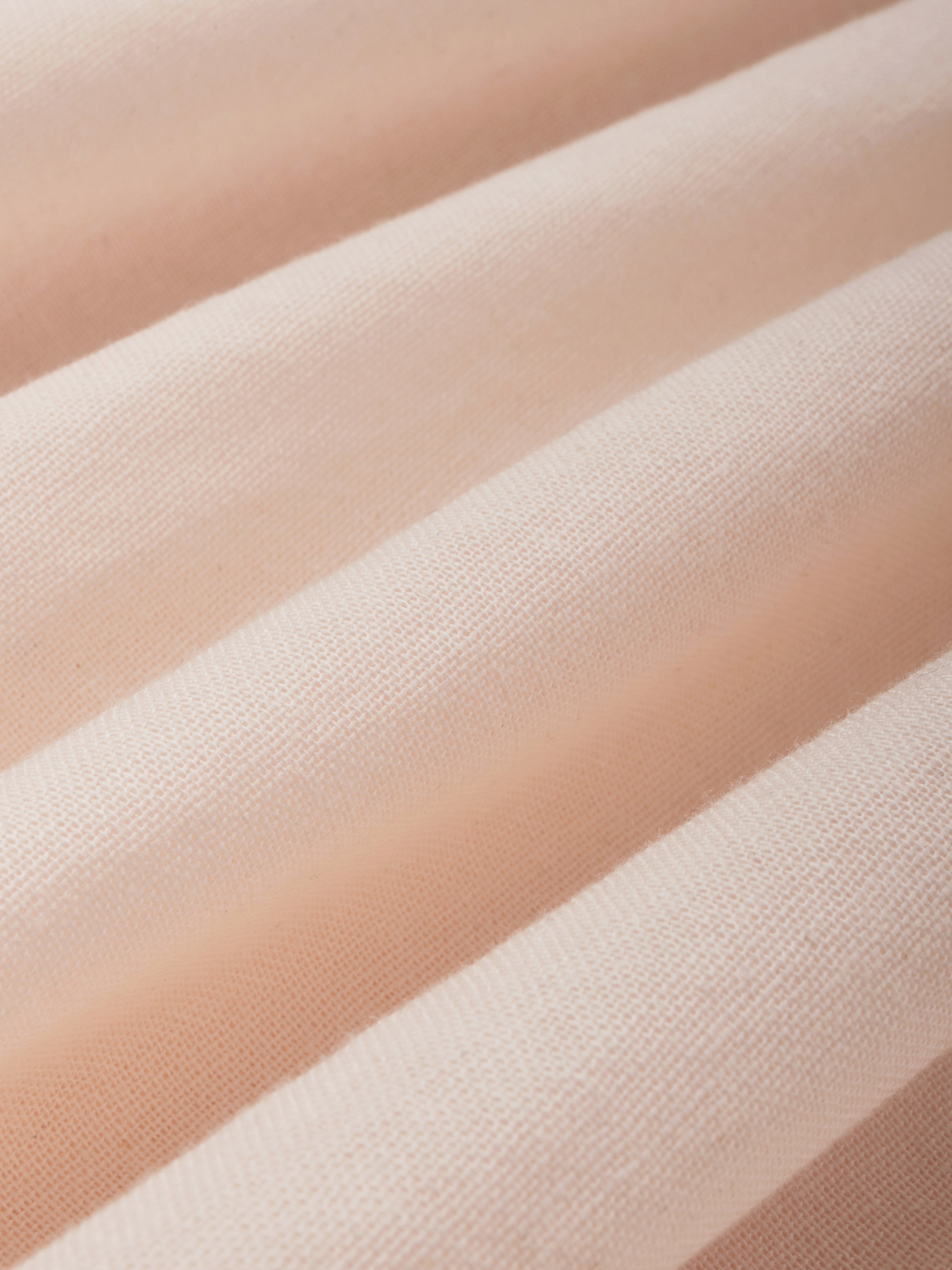 Linen Midi Dress, Short Sleeve, Lace Collar, Plain, Vintage, Light Pink - Light Pink