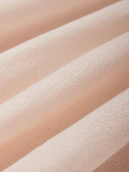 Linen Midi Dress, Short Sleeve, Lace Collar, Plain, Vintage, Light Pink - Light Pink