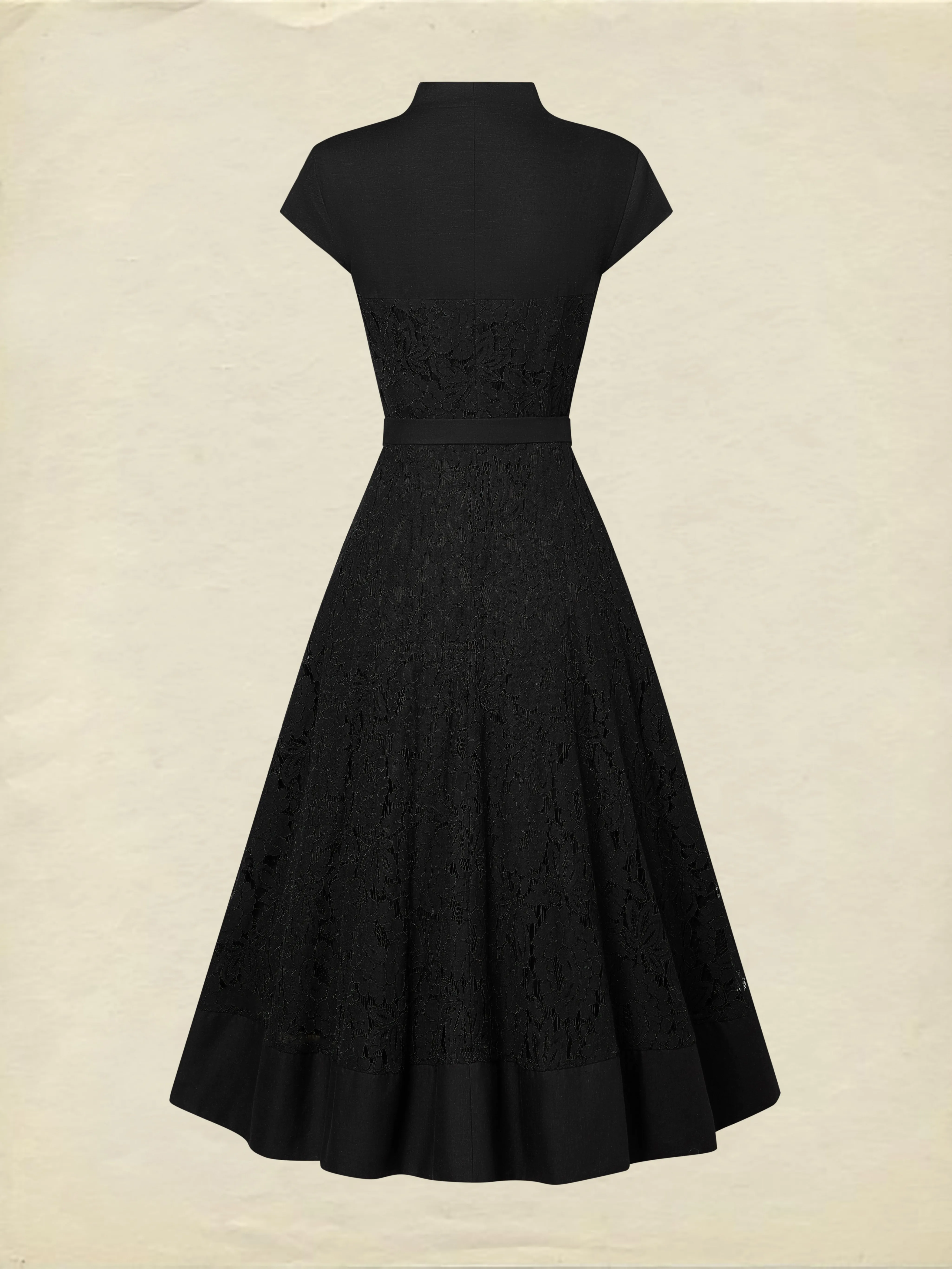 Midi Linen Dress, Sleeveless, V Neck, Lace, Button Design, French Vintage, Black - Black