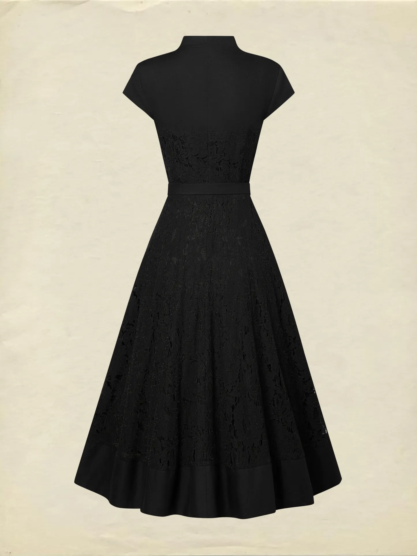 Midi Linen Dress, Sleeveless, V Neck, Lace, Button Design, French Vintage, Black - Black