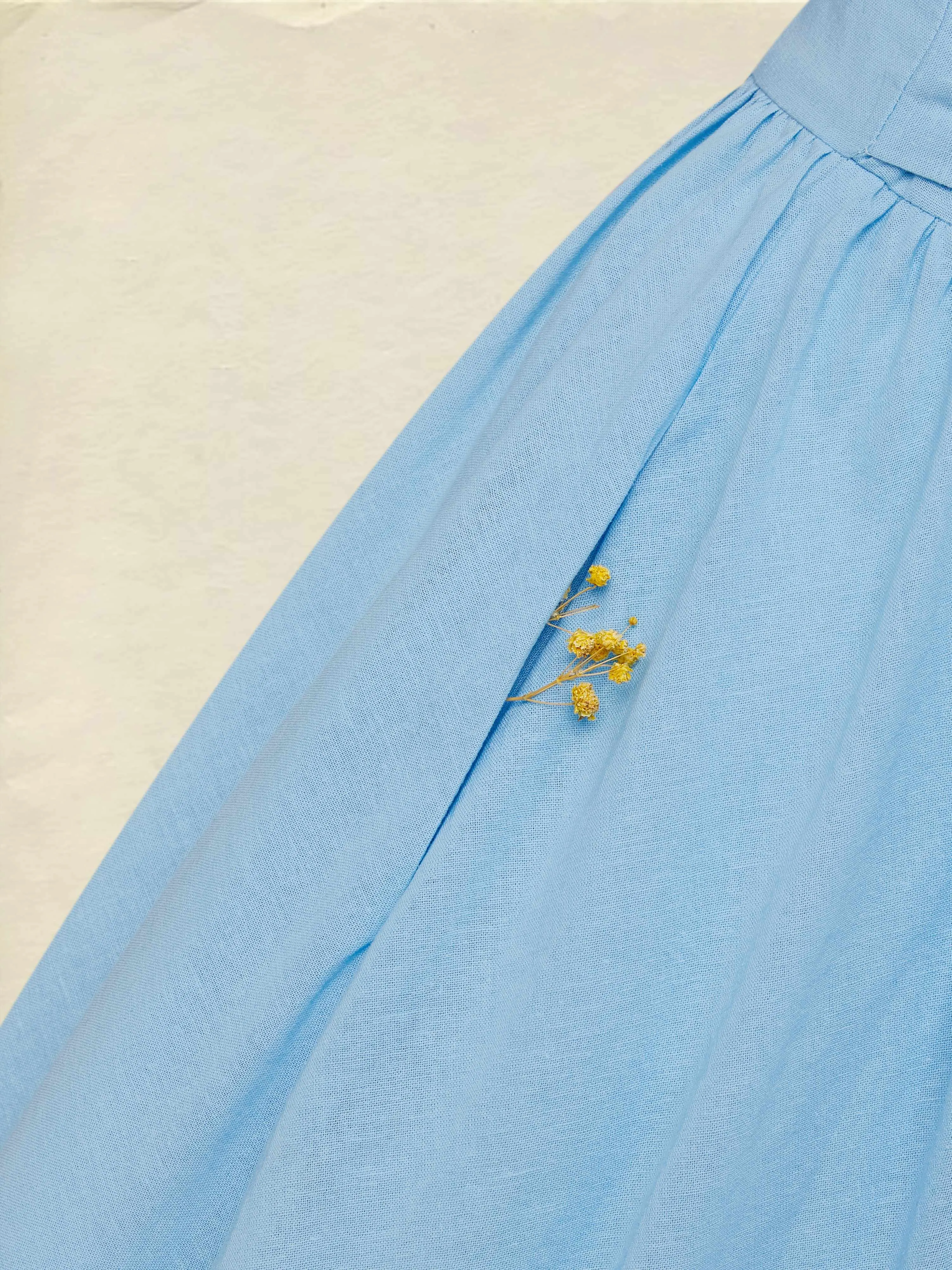 Maxi Linen Dress , Cap Sleeves, V Neck, Plain, Button Design, Vintage, Blue - Blue