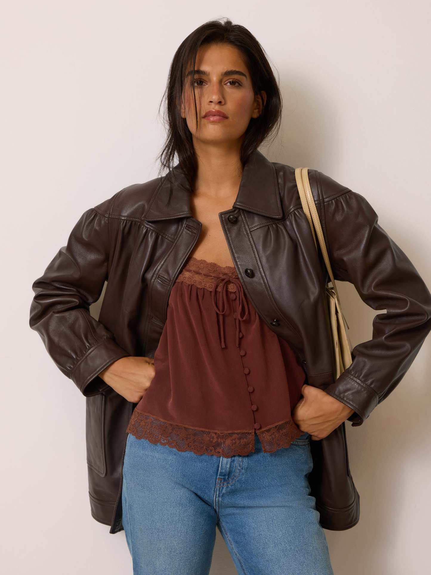 Veste ANETA - CUIR CACHOU