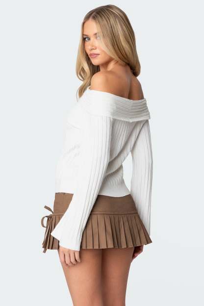 Brandy Fold Over Ribbed Sweater - WHITE