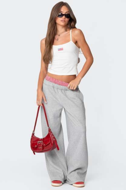 Gingham Boxer Detail Sweatpants - GRAY