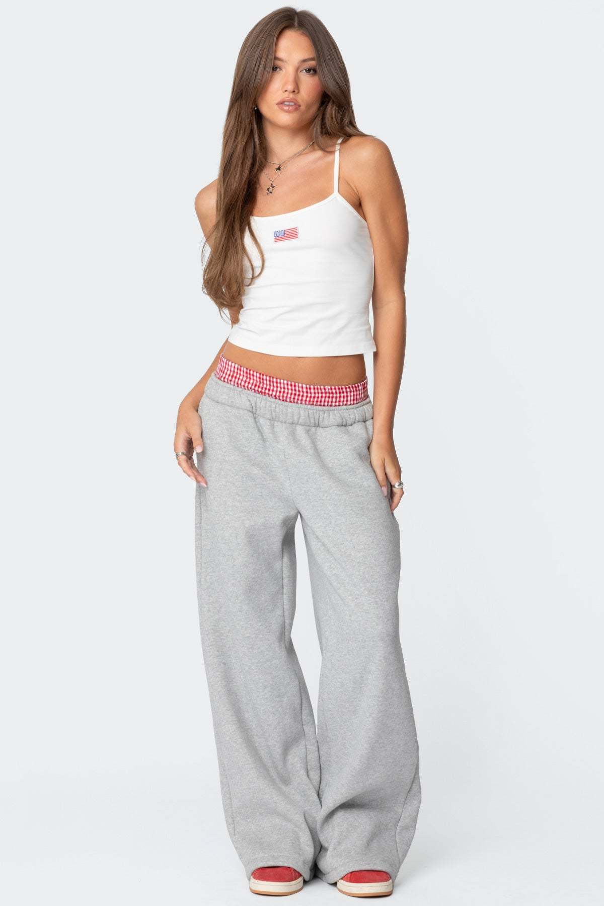Gingham Boxer Detail Sweatpants - GRAY