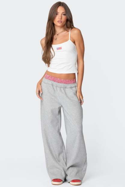 Gingham Boxer Detail Sweatpants - GRAY