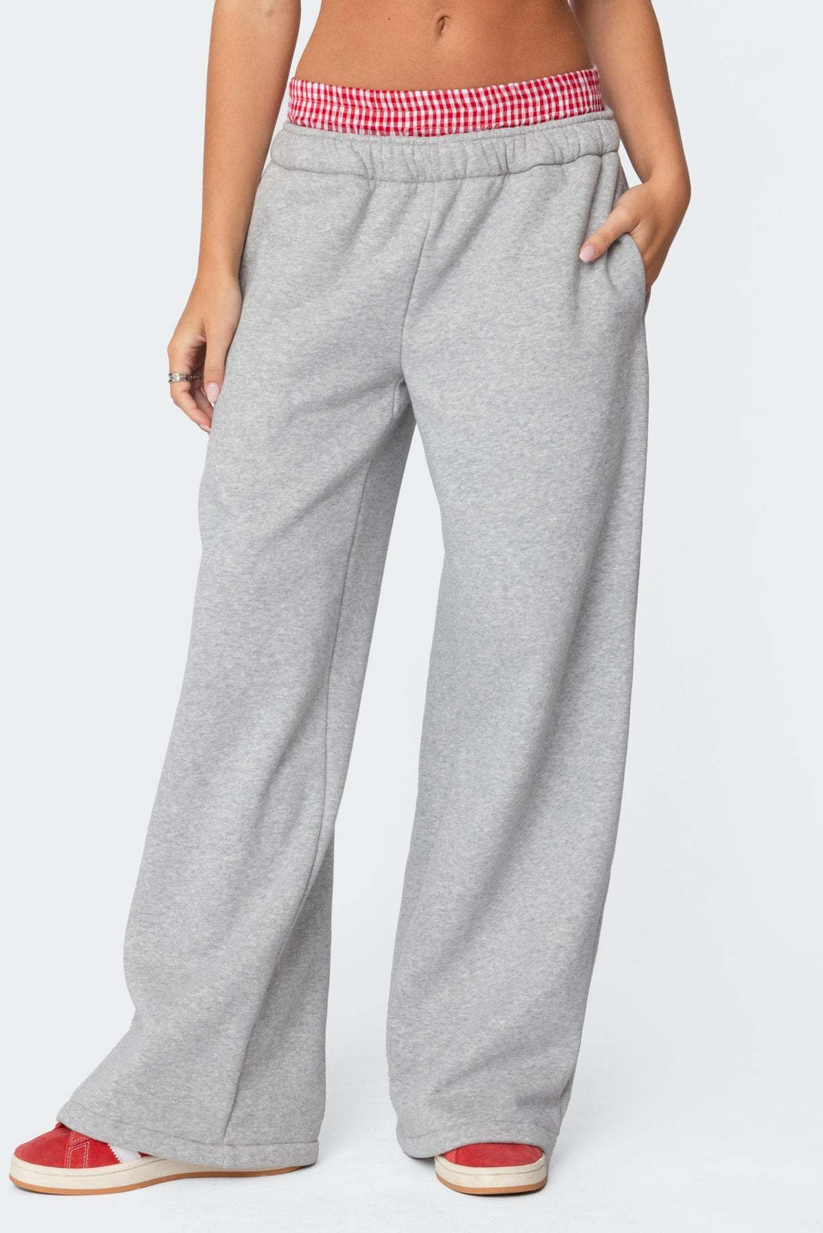 Gingham Boxer Detail Sweatpants - GRAY