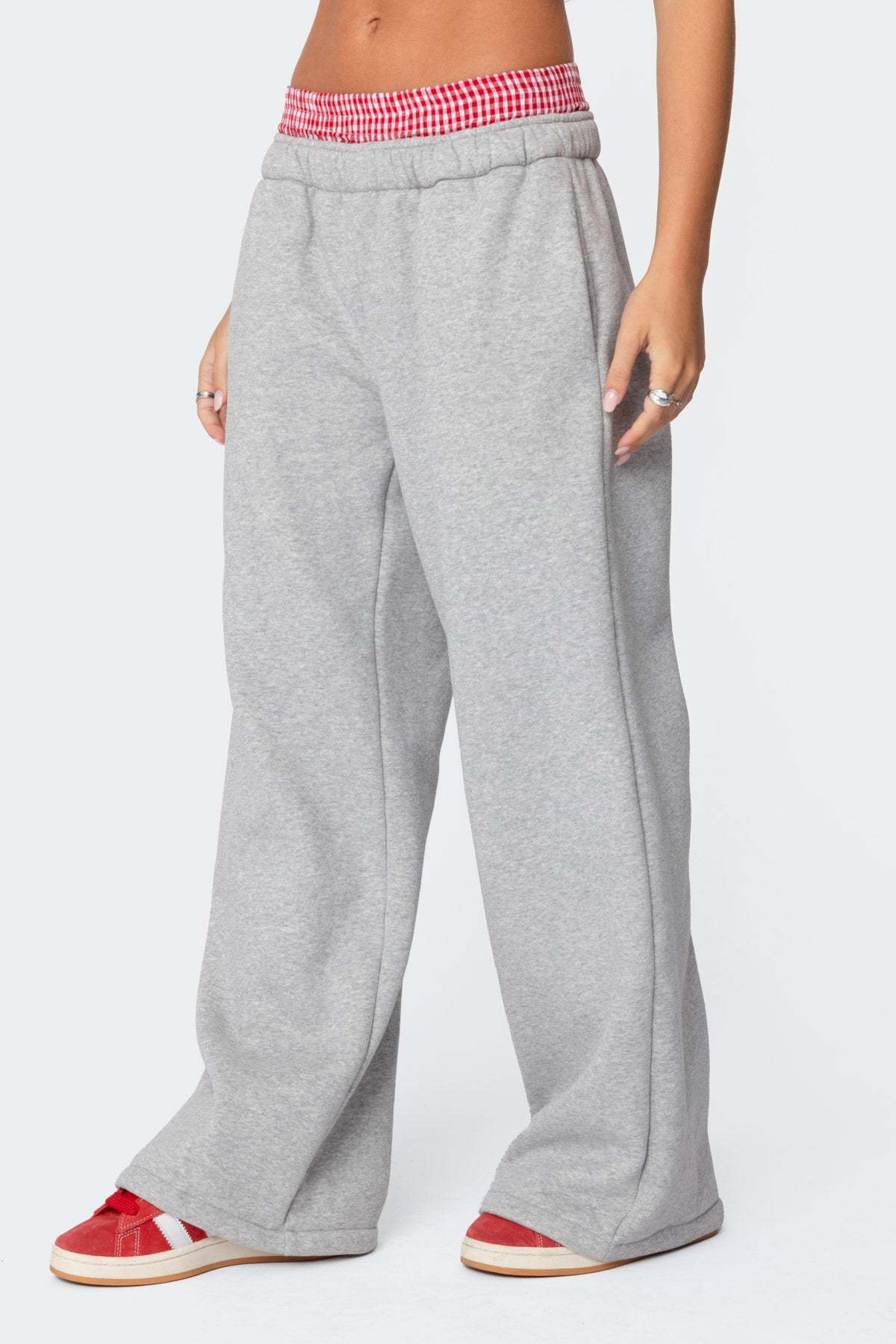 Gingham Boxer Detail Sweatpants - GRAY
