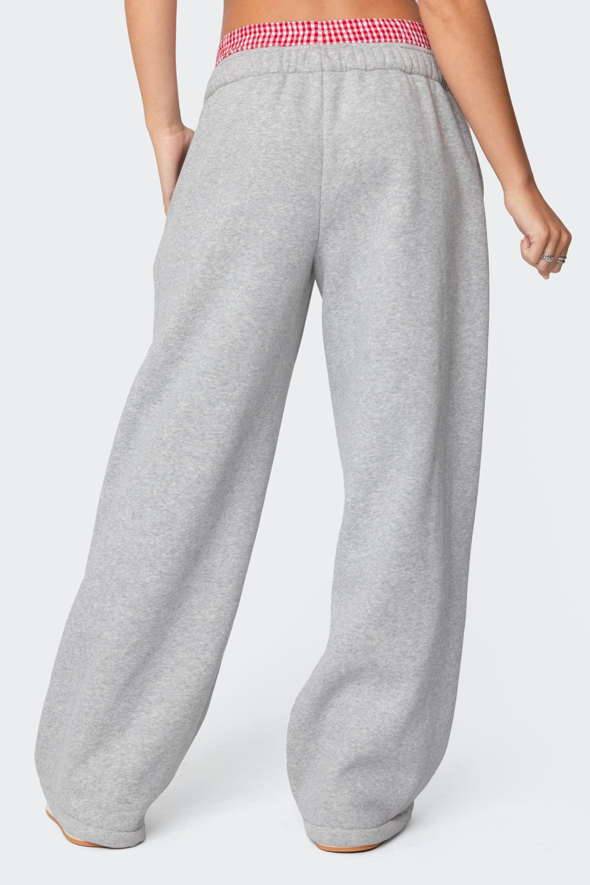 Gingham Boxer Detail Sweatpants - GRAY