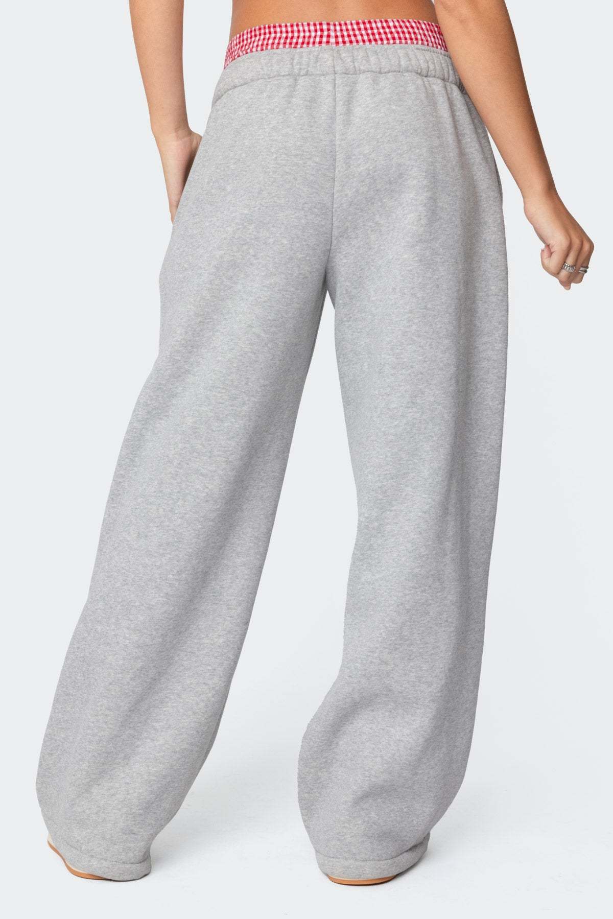 Gingham Boxer Detail Sweatpants - GRAY