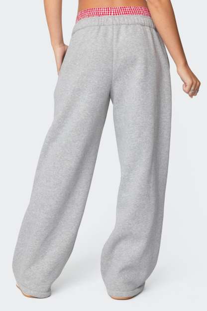 Gingham Boxer Detail Sweatpants - GRAY