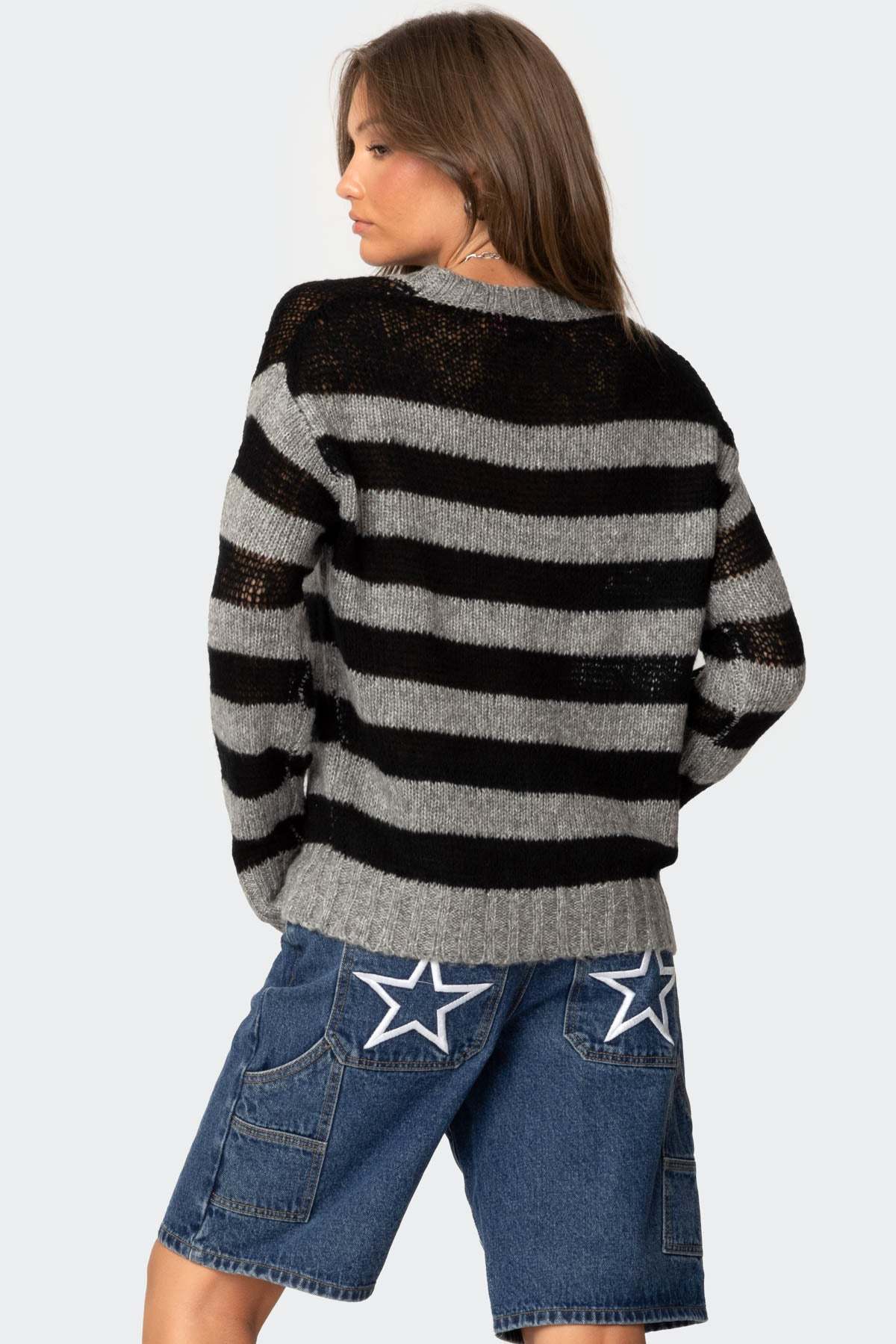 Light Knit Striped Sweater - BLACK