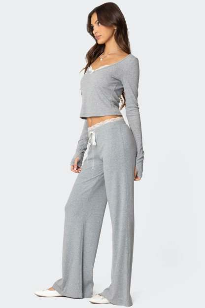 Peekaboo Lace Pants - GRAY MELANGE