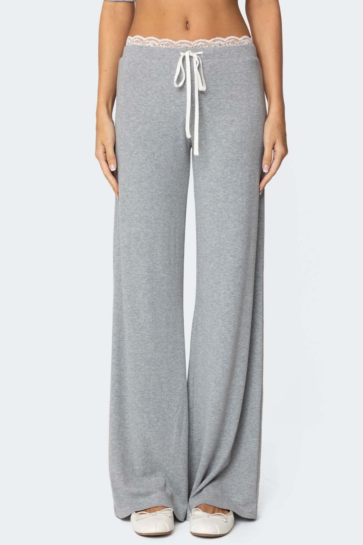 Peekaboo Lace Pants - GRAY MELANGE