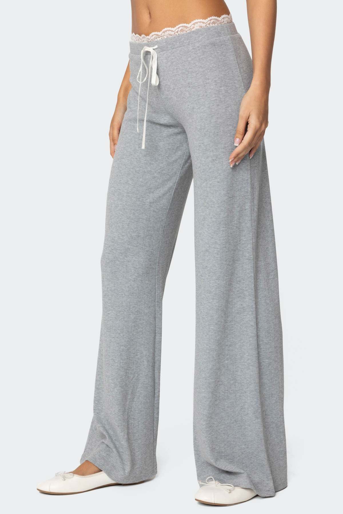 Peekaboo Lace Pants - GRAY MELANGE