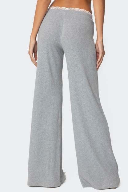 Peekaboo Lace Pants - GRAY MELANGE