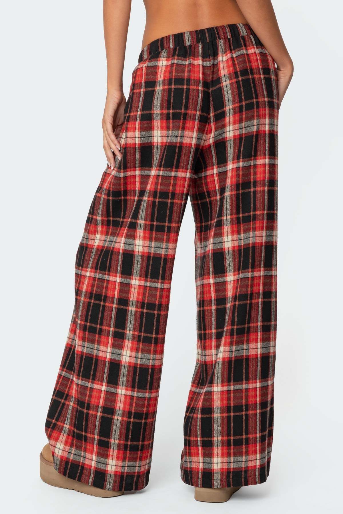 Lounge Around Plaid Wide Leg Pants - RED