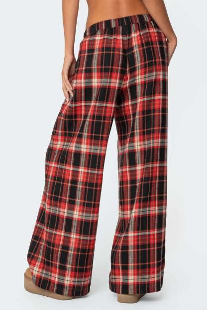 Lounge Around Plaid Wide Leg Pants - RED