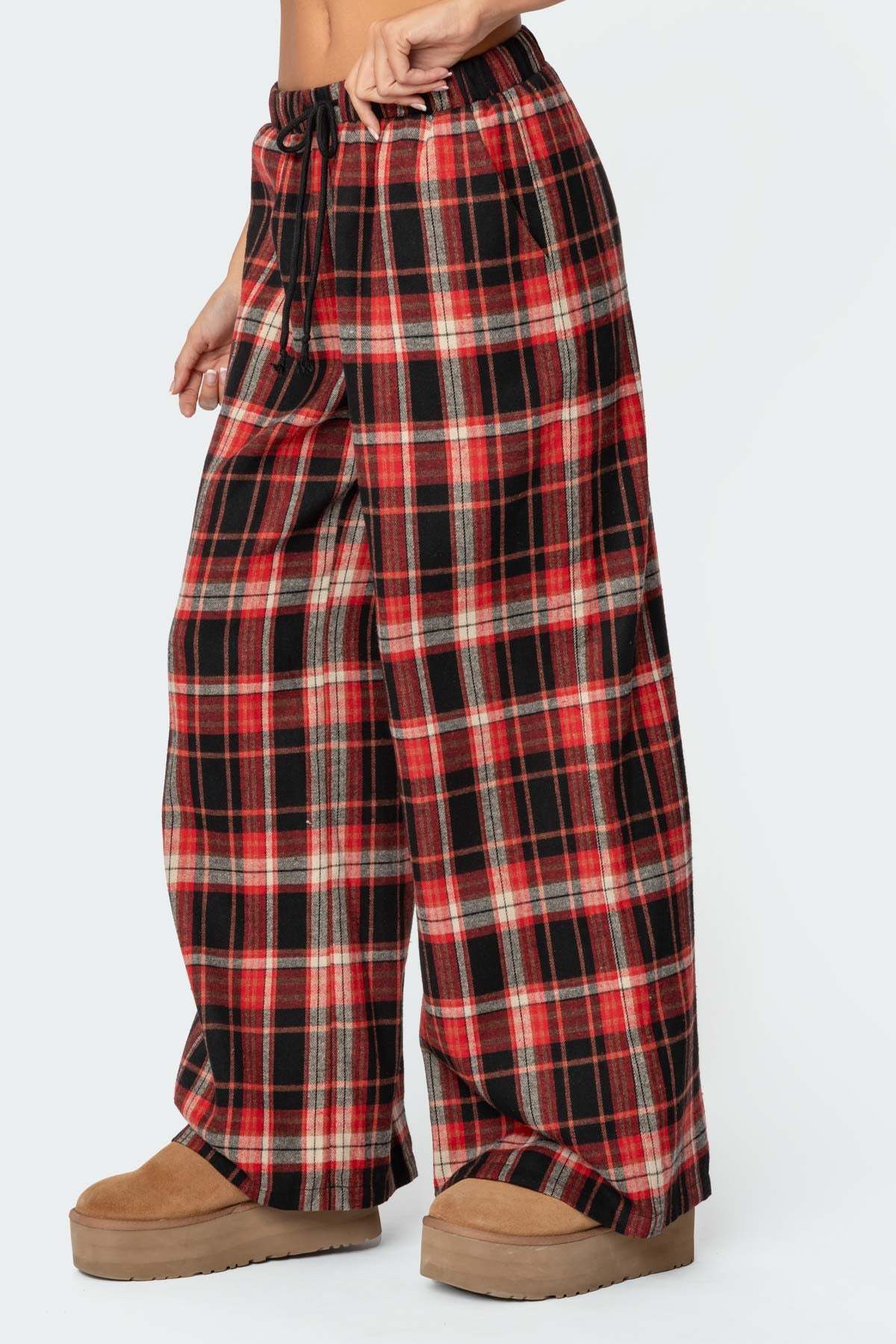 Lounge Around Plaid Wide Leg Pants - RED