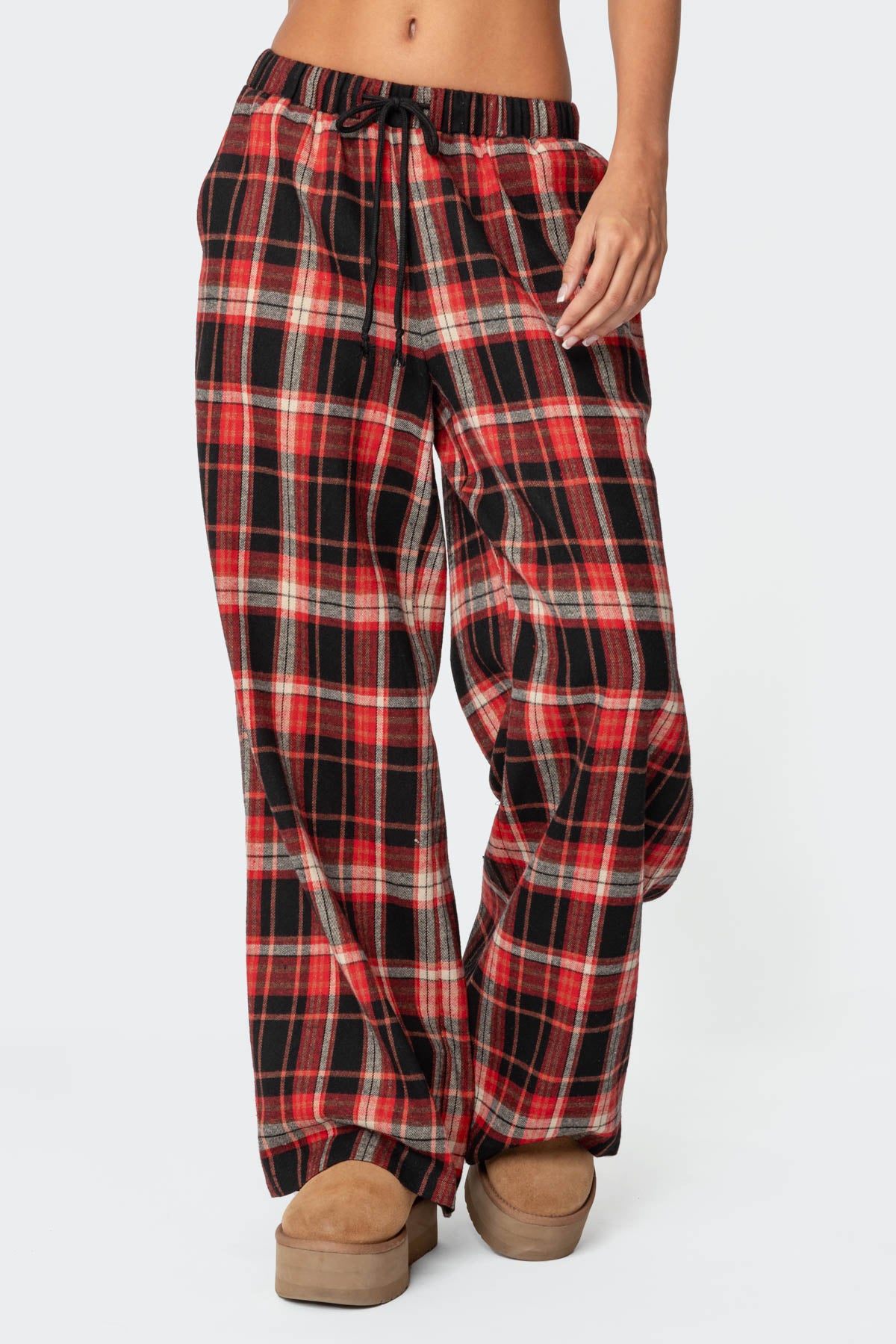 Lounge Around Plaid Wide Leg Pants - RED