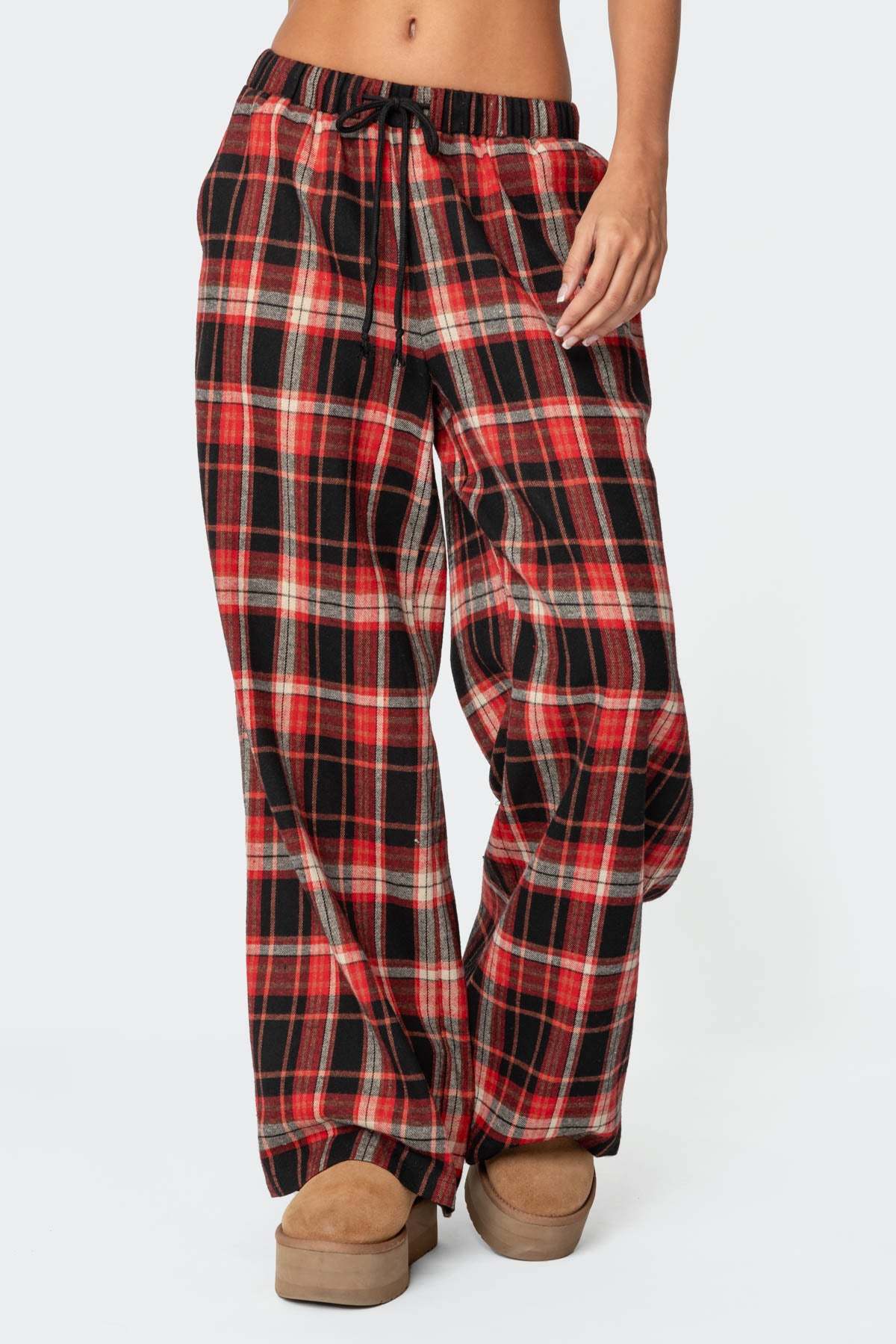 Lounge Around Plaid Wide Leg Pants - RED