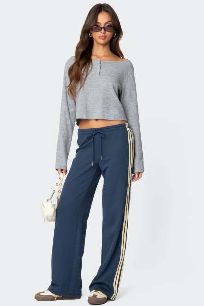 Averie Contrast Striped Sweatpants - BLUE
