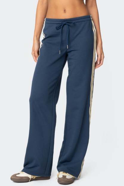 Averie Contrast Striped Sweatpants - BLUE