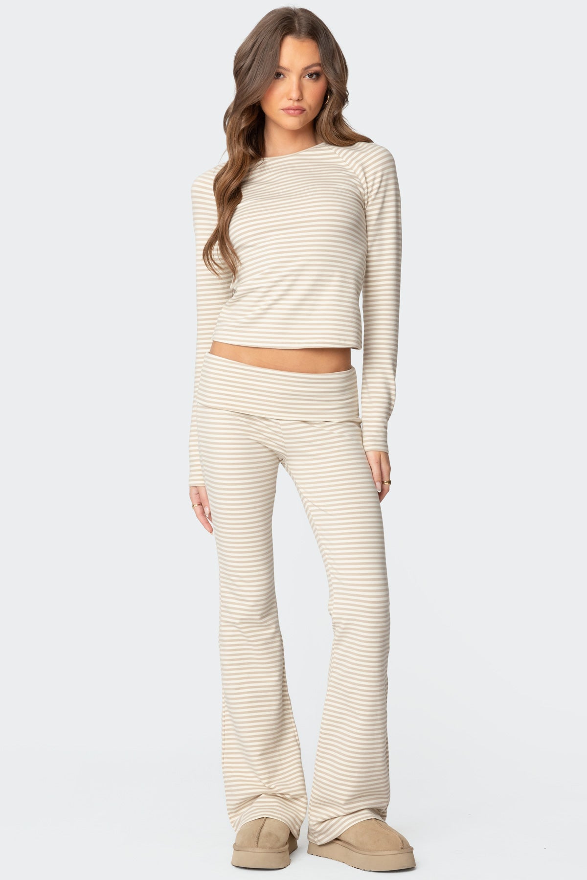Kaeli Stripey Flared Leggings - BEIGE