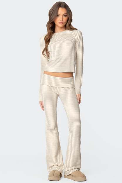 Kaeli Stripey Flared Leggings - BEIGE