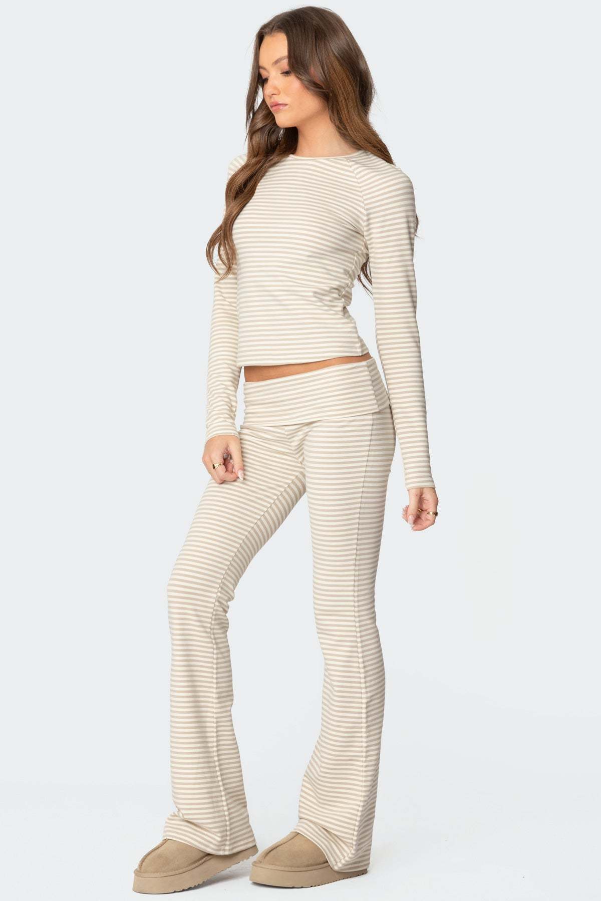 Kaeli Stripey Flared Leggings - BEIGE
