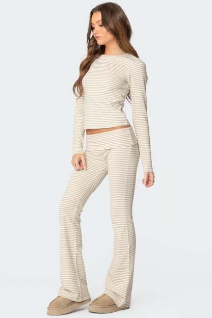 Kaeli Stripey Flared Leggings - BEIGE