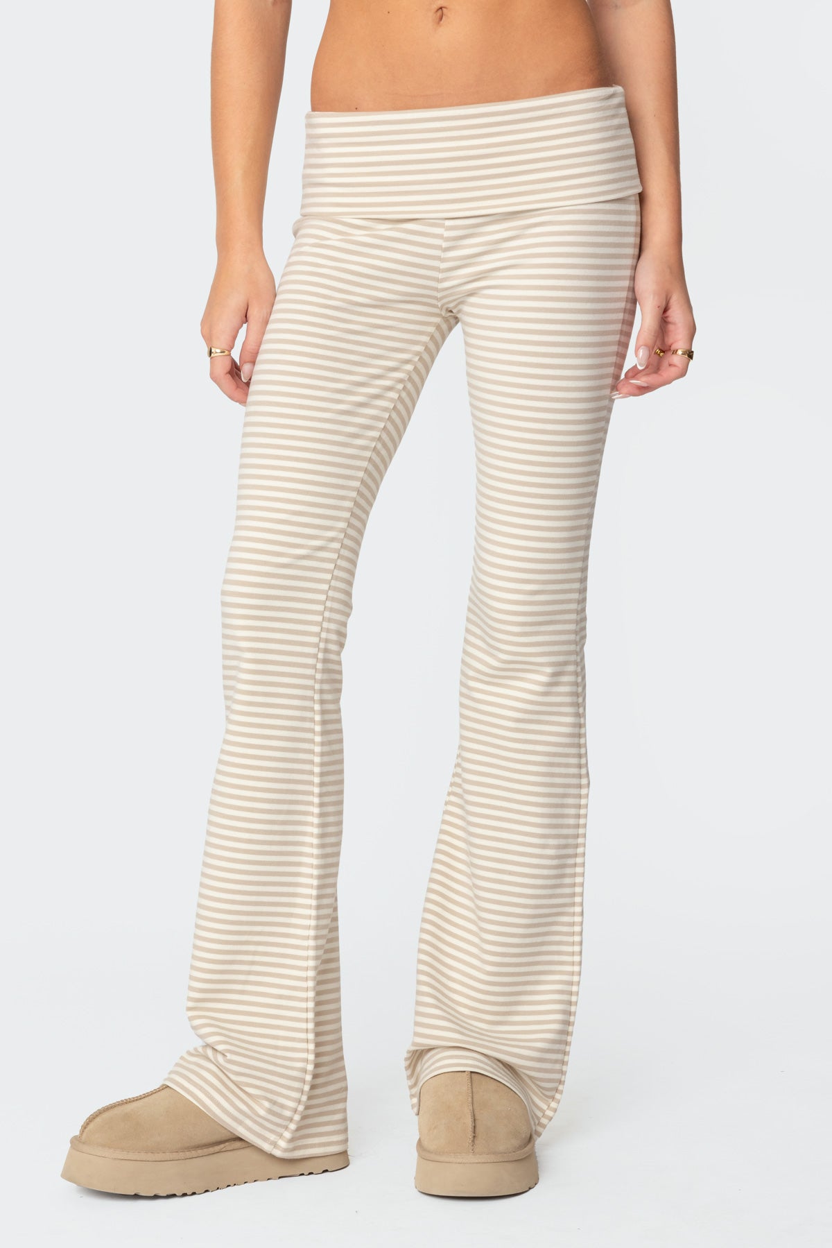 Kaeli Stripey Flared Leggings - BEIGE