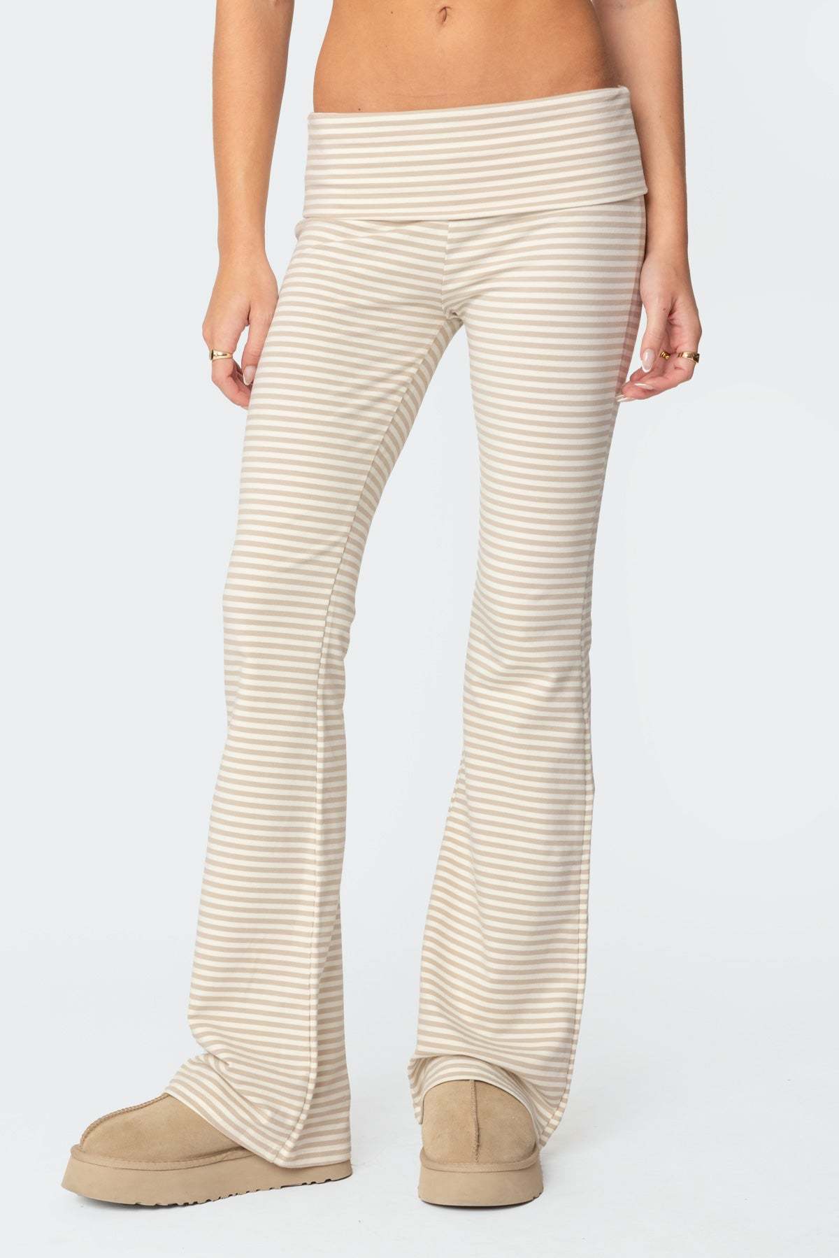Kaeli Stripey Flared Leggings - BEIGE