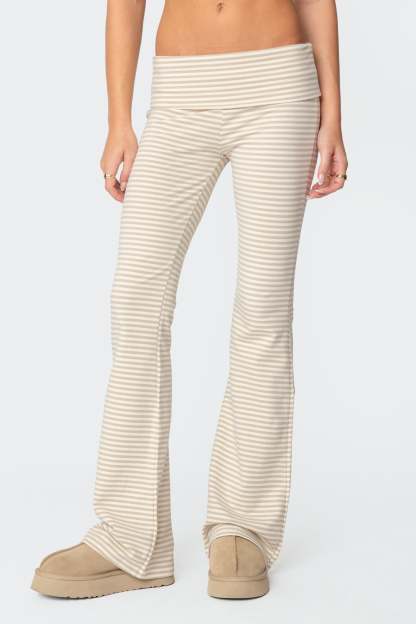 Kaeli Stripey Flared Leggings - BEIGE