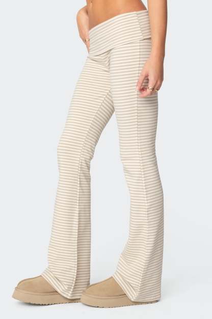 Kaeli Stripey Flared Leggings - BEIGE