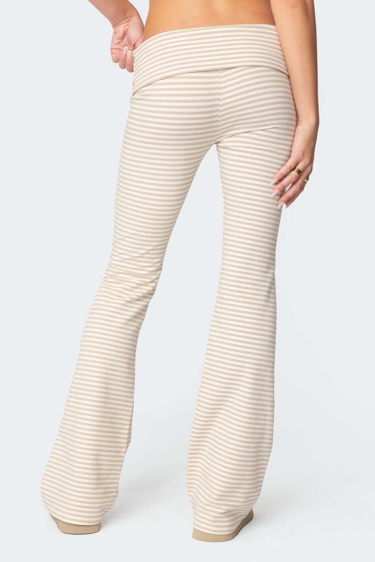 Kaeli Stripey Flared Leggings - BEIGE