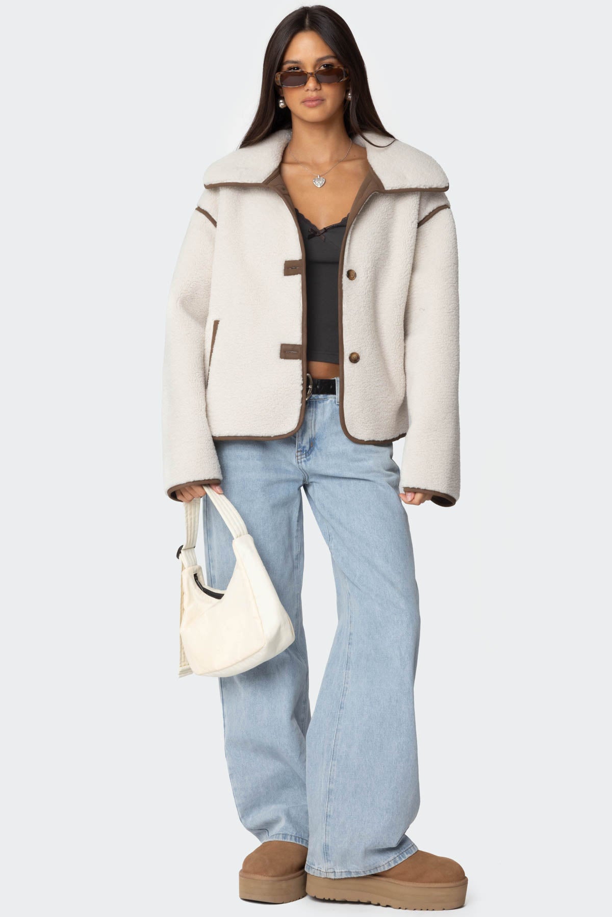 Frost Oversized Faux Shearling Jacket - BEIGE